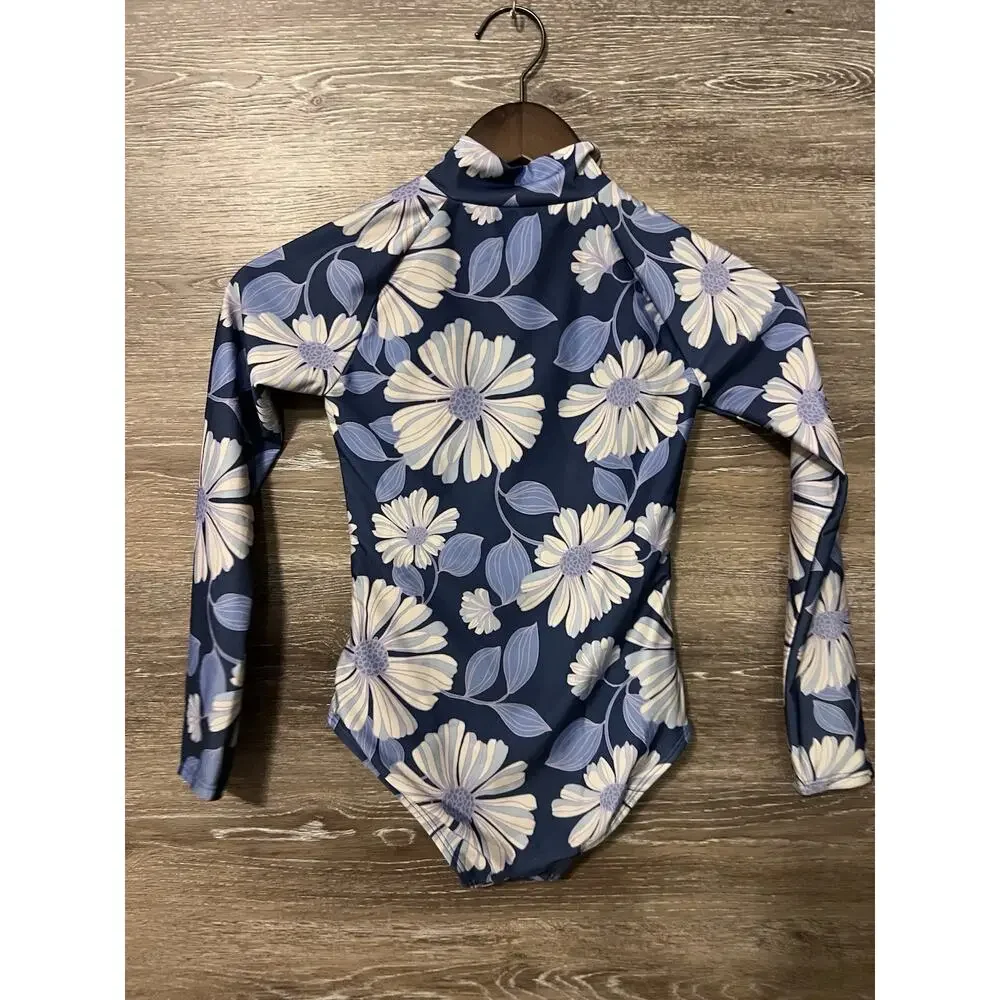 GAP Kids Long Sleeve Swimsuit Girls Floral Print Rash Guard Zip Up Size Medium